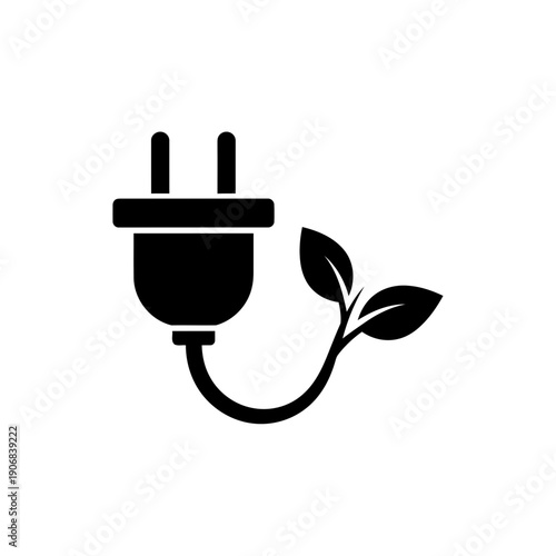 Power Plug With Green Leaf Icon