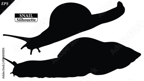 snail silhouette isolated on white background with logo text space, featuring a clean black shape symbolizing nature, patience, simplicity. Ideal for logos, snails vector silhouette icon, snail logo