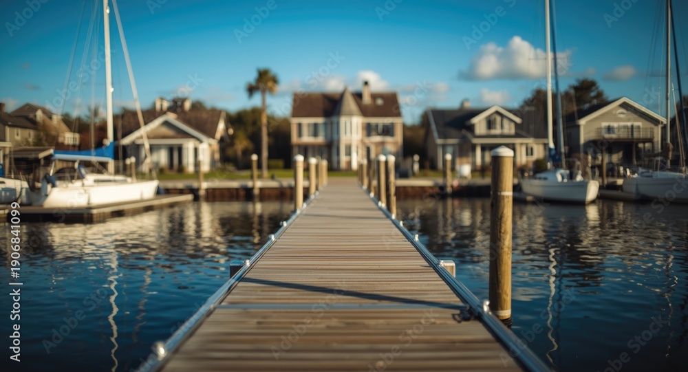 Fototapeta premium Functional dock landing adjacent to cozy residential zones
