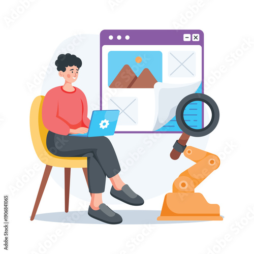 Modern flat illustration of automated software testing and quality assurance