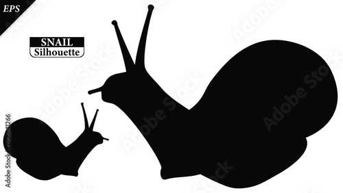 snail silhouette isolated on white background with logo text space, featuring a clean black shape symbolizing nature, patience, simplicity. Ideal for logos, snails vector silhouette icon, snail logo