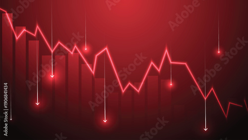 Financial crisis red arrow economy business graph on money crash market background.
