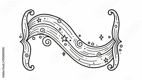 Decorative Black Swirling Floral Ribbon Design.