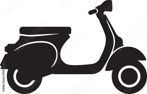 Vintage Italian Motor Scooter Silhouettes with Retro Curved Frame for Lifestyle and Travel Design