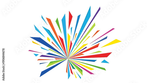 A vibrant abstract colorful burst with a dynamic geometric rainbow design.