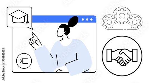 Online learning visuals digital education, teamwork, and virtual interaction. Online learning aids flexible study and remote collaboration. For e-learning, digital tools, education apps, business