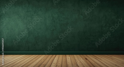 background with dark green wall texture and light wooden floor including copy space