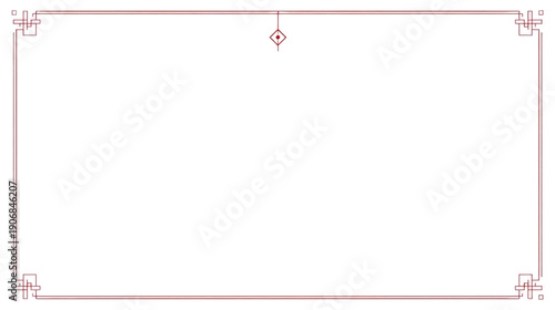 Elegant Red Double Line Decorative Border with Ornate Corners on a Transparent Background