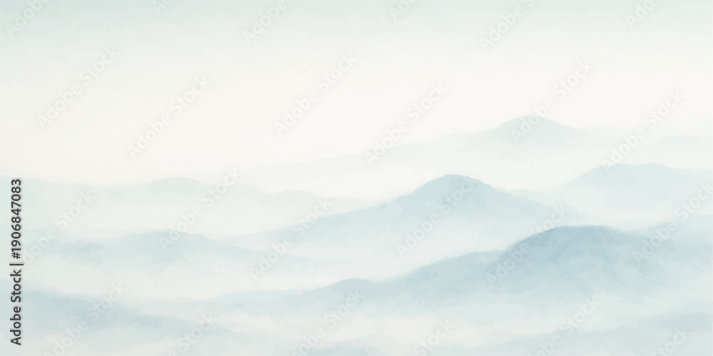 Obraz premium A breathtaking nature landscape features misty blue mountains and rolling hills under a vibrant sunset sky filled with soft clouds and golden sunlight hitting the forest valley horizon