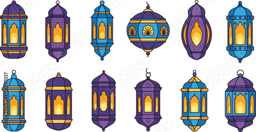 A beautiful collection of Ramadhan Kareem lanterns, illuminating festive celebrations with traditional Islamic decorative light. Perfect for cultural events and joyous holiday greetings