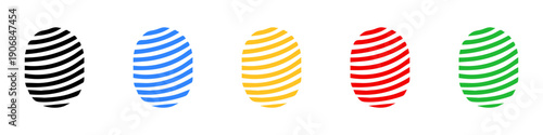 Set of colorful fingerprint icons in various styles, symbolizing biometric security, identity verification, and digital privacy on white background