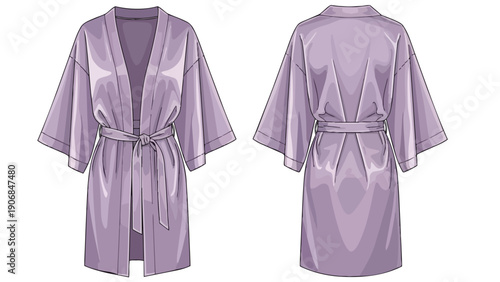 Elegant lavender lounge wear garment for relaxed moments, front and back view illustration, perfect for fashion design concepts