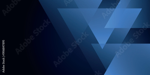 Dark blue gradient abstract background with overlapping glowing triangles. Modern minimalist geometric design. Vector illustration EPS. 2