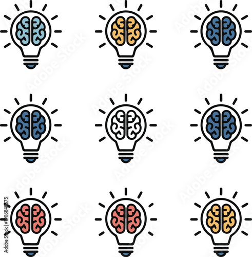 set of light bulbs. Creative, generating idea, solution , knowledge, lamp stock vector