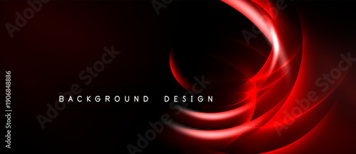 Abstract red lines swirl over dark background. Modern design elements create dynamic visual impact. Text reads background design.
