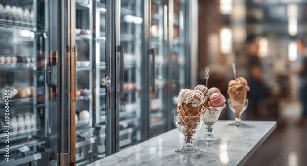 Fototapeta premium Chilled ice cream freshly served from an industrial freezer