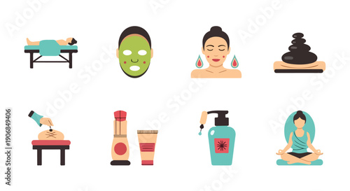 Spa wellness treatment icons relaxation beauty and healthcare symbols
