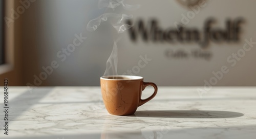 Hot coffee cup steaming on ...