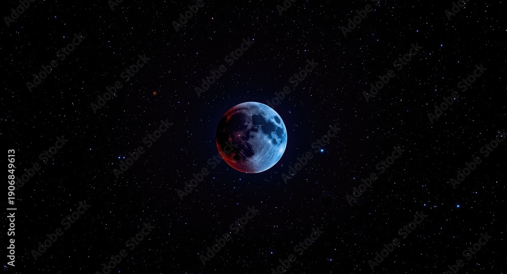 Fototapeta premium Dark sky filled with stars and a super blue blood moon during total lunar eclipse
