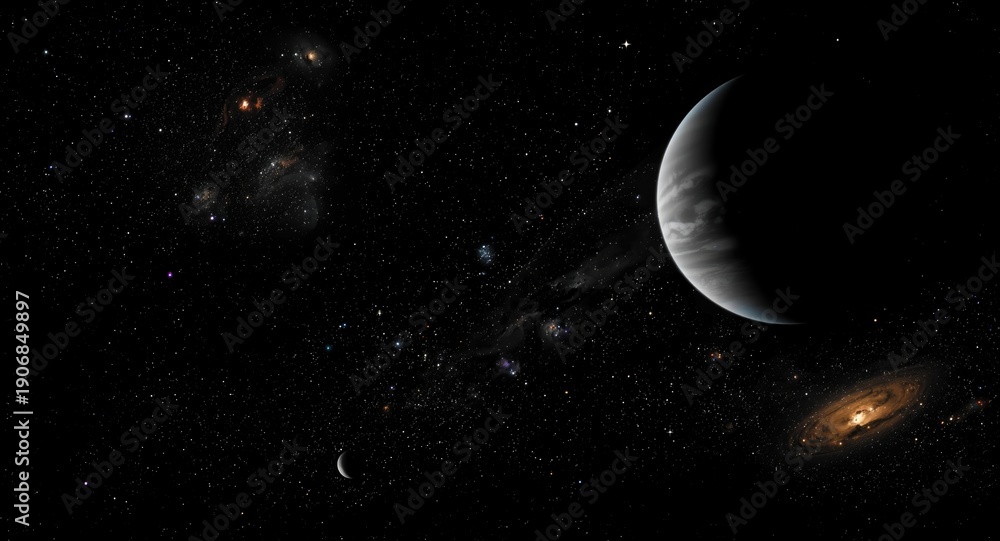 Fototapeta premium Creative planetary formations shining in black night sky