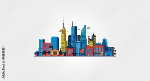 Bold 2D cityscape illustrat...