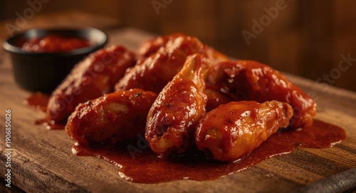 Close shot of spicy sauced ...