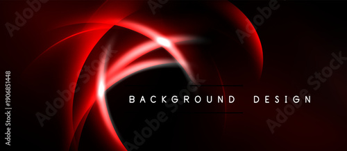 Abstract red light curves over black background. Dynamic energy flow creates modern visual impact. Design elements suggest speed, motion.