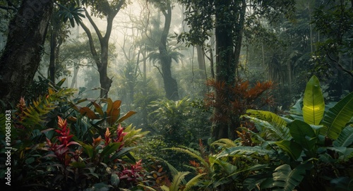 Dense jungle scene with col...