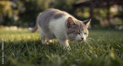 Happy older cat exploring g...