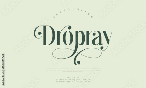 Dropray luxury font, vintage type or luxury premium typeface, vector English royal alphabet. Classic typography in modern or old art style, serif letters for modern or retro poster font 
