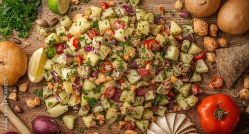 Flat lay of colorful potato...