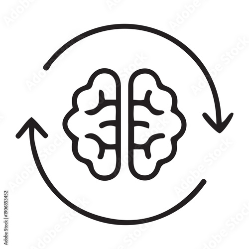 Brain Icon with Circular Arrows Symbol.