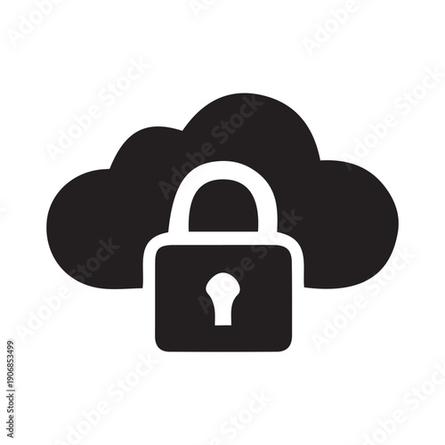 Cloud Security Lock Protection Icon Symbol.