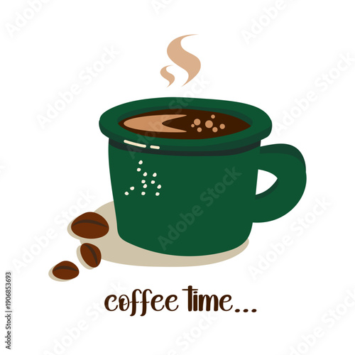 Coffee Time with roasted coffee beans. Concept of a Cozy Coffee Time. Scandinavian. Vector Illustration