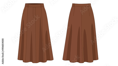 Sophisticated brown pleated maxi skirt in a classic design, perfect for elegant fashion apparel collections, showcasing versatile, timeless feminine