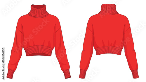 Vibrant scarlet cropped turtleneck sweater fashion illustration a comfortable long-sleeved knit top for stylish casual wear perfect for modern