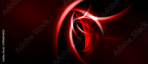 Abstract red swirls, dynamic energy, dark background. Bright focal point creates visual impact, smooth gradients present.
