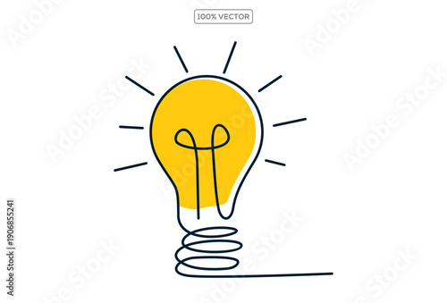 Vector  creative idea with hand drawn light bulb and lines