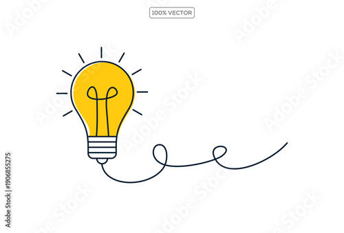 Vector  creative idea with hand drawn light bulb and lines illustration