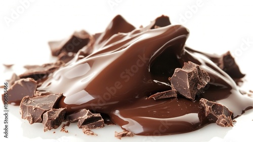 Delicious melted chocolate splash isolated on a white background, creating a rich, sweet visual element.