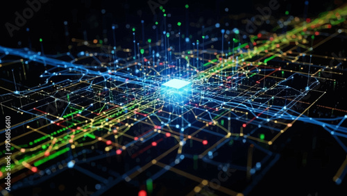 Futuristic Network Grid with Glowing Connections.