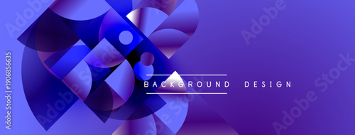 Abstract gradients form dynamic shapes. Purple, blue hues dominate composition. Modern design elements create visual interest.