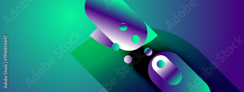 Abstract composition featuring vibrant gradients. Shapes overlap, creating dynamic visual flow. Colors range from teal to purple. Modern design.