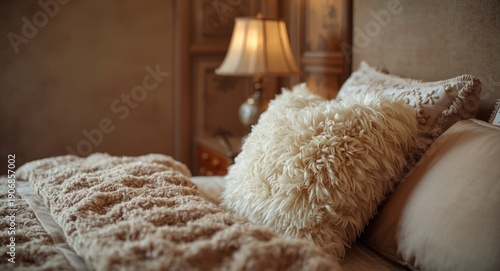 Bedroom setting with fluffy...