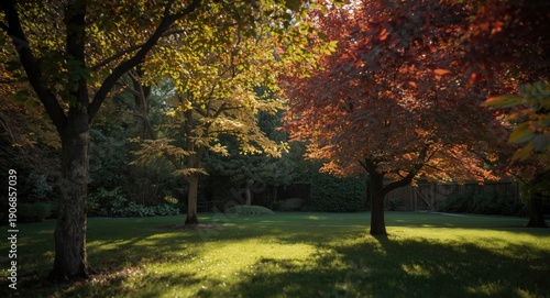 Backyard garden glowing wit...
