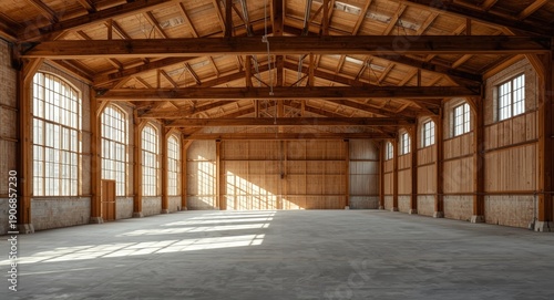Wallpaper Mural Bright spacious warehouse interior featuring classic wooden beams and large windows with natural light Torontodigital.ca