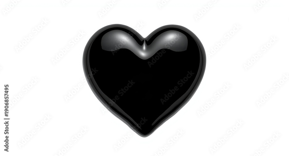 Fototapeta premium Black liquid bitumen heart isolated against stark white background