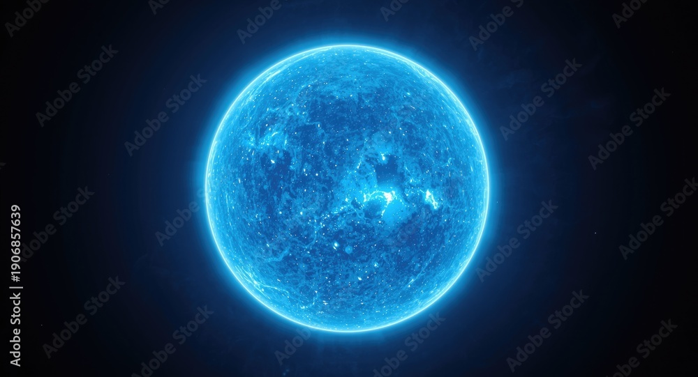 Fototapeta premium Giant blue star with intense heat portrayed in a 3D cartoon rendering against black space
