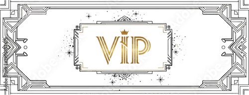 Elegant golden VIP emblem with intricate borders and scattered stars