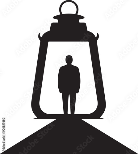 Silhouette of a man standing under a lantern light